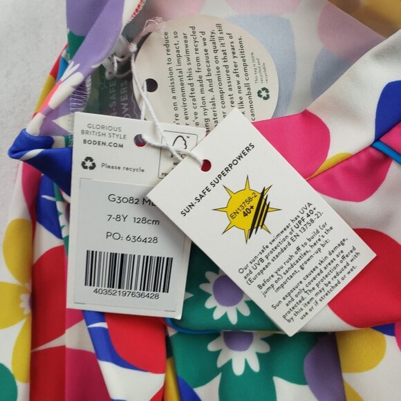 Boden Rashguard Swim Shirt Girls 6-7 Colorful Floral Sun Protectant UPF Top NEW - Picture 7 of 9